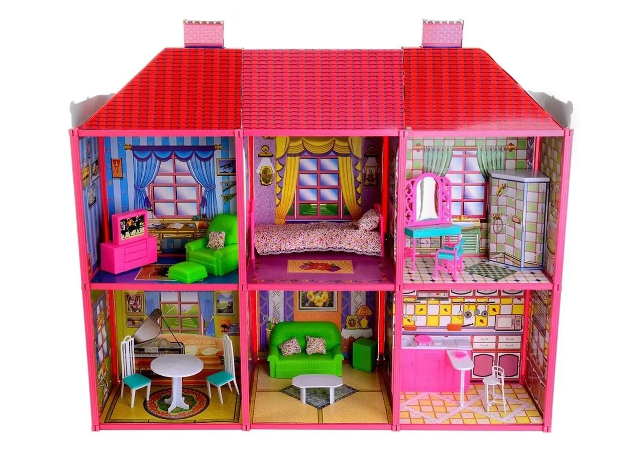 Ляльковий будиночок для дівчаток 2 поверхи з яскравими меблями, фото 1