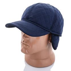 Синя бейсболка стьобана, плащівка на флісі з вушками Розмір: 56- 60 (dn17037-2)