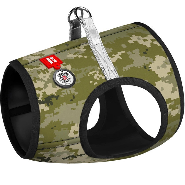 Шлея для котів Waudog Clothes, м'яка c QR паспортом, Мілітарі, фото 1