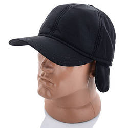 Чорна кепка плащівка на флісі з вушками Розмір: 56- 60 (dn17040-2)