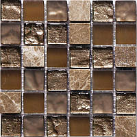 Мозаика Mozaico de LUX S-MOS CLHT04 ST+GL BROWN PEARL коричневый мрамор и стекло,для кухни, ванны за 1 ШТ
