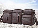 Чоловіча сумка через плече Натуральна шкіра Барсетка Чоловіча шкіряна сумка для документів планшет Коричнева, фото 3