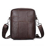Чоловіча сумка через плече Натуральна шкіра Барсетка Чоловіча шкіряна сумка для документів планшет Коричнева, фото 7