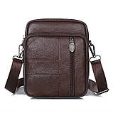 Чоловіча сумка через плече Натуральна шкіра Барсетка Чоловіча шкіряна сумка для документів планшет Коричнева, фото 4
