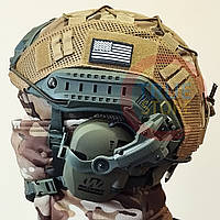 Комплект Шлем тактический FAST NIJ IIIA + Активные военные наушники Walkers razor + Крепления "Чебурашка"