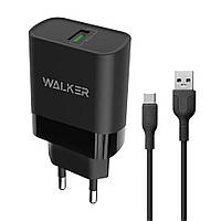 Зарядное устройство (адаптер) 2в1 WALKER WH-35 1USB / QC3.0 / 3A / 15W + Type-C black