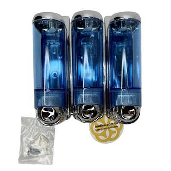 Настінний дозатор для мила потрійний 3х250 мл, синій хром Afacan Plastik