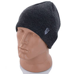 Темно-сіра шапка з вишивкою "Трезуб" на флісі Розмір: 54- 59 (17133-1)