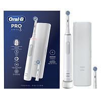 Электрическая зубная щетка Braun Oral-B PRO3 3500 White с дорожным футляром и двумя насадками Sensitive clean