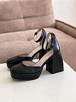 Женские черные туфли на каблуку кожаные 40 р