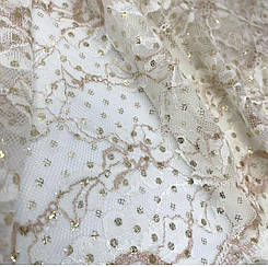 Мереживо "Diva" (Діва) молочне з золотими горошками еластичне 22 см.