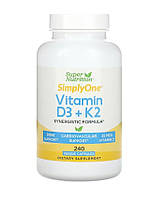 Витамины D3 и К2, 25 мкг (1000 МЕ)/40 мкг, Super Nutrition, 240 растительных капсул