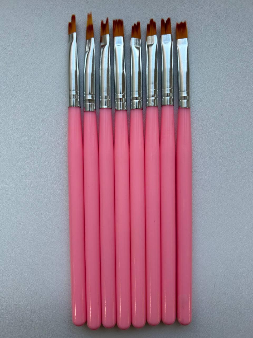 Набір пензлів для дизайну нігтів, рожева ручка (8 шт/уп.)