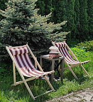 Раскладное кресло, деревянное кресло, шезлонг с тканью и подушкой, полосатое садовое кресло, кресло дачное