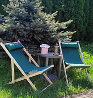 Раскладное кресло, деревянное кресло, шезлонг с тканью и подушкой, кресло садовое зеленого цвета, кресло дачно