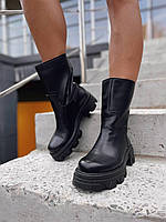 Демисезонные черные ботинки женские кожа на платформе