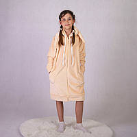 Халат дитячий махровий зайчик із вушками на блискавці однотонний бежевий 36-40.