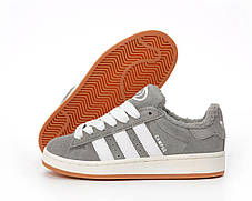 Чоловічі та жіночі зимові кросівки Adidas Campus 00S Grey White Fur Winter Кеди Адідас Кампус Сірі білі натуральна замша хутро, фото 3