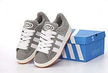 Чоловічі та жіночі зимові кросівки Adidas Campus 00S Grey White Fur Winter Кеди Адідас Кампус Сірі білі натуральна замша хутро, фото 5