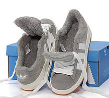 Чоловічі та жіночі зимові кросівки Adidas Campus 00S Grey White Fur Winter Кеди Адідас Кампус Сірі білі натуральна замша хутро, фото 4