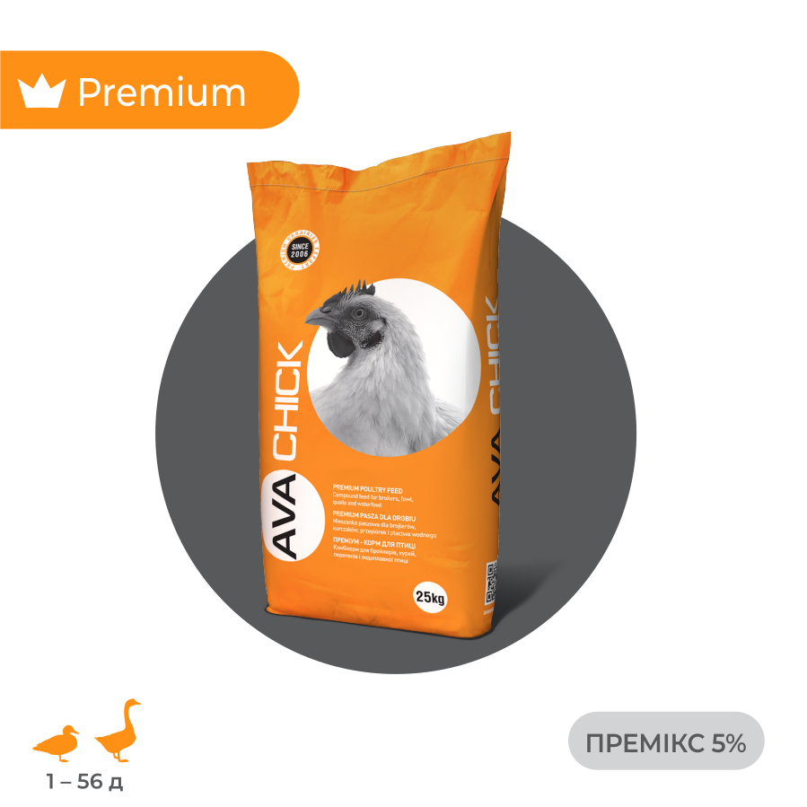 Премікс добавка для м'ясних качок на м'ясо AVA Chick MIX 5%. Мішок 25кг