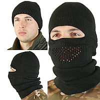Балаклава подшлемник ВСУ Тактическая армейская зимняя шапка-маска Вязаная теплая черная шапка трансформер