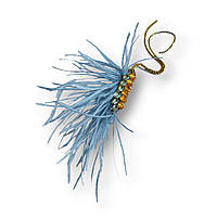 Брошь колосок желто-голубой с длинными стразовыми цепочками и перьями голубого цвета (UA35)