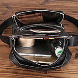 Чоловіча сумка через плече Натуральна шкіра Барсетка Чоловіча шкіряна сумка для документів планшет Чорна, фото 6