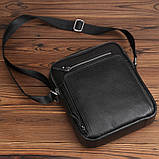 Чоловіча сумка через плече Натуральна шкіра Барсетка Чоловіча шкіряна сумка для документів планшет Чорна, фото 8