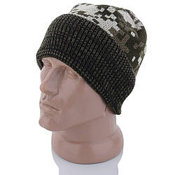 В'язана чоловіча шапка з закотом "Піксель" на флісі постачальник Розмір: 55- 60 (17110)