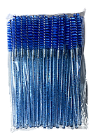 Щеточки блестящие нейлоновые синие, синяя ножка (50 штук/уп)