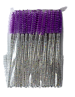 Щеточки блестящие нейлоновые фиолетовые, прозрачная ножка (50 штук/уп)