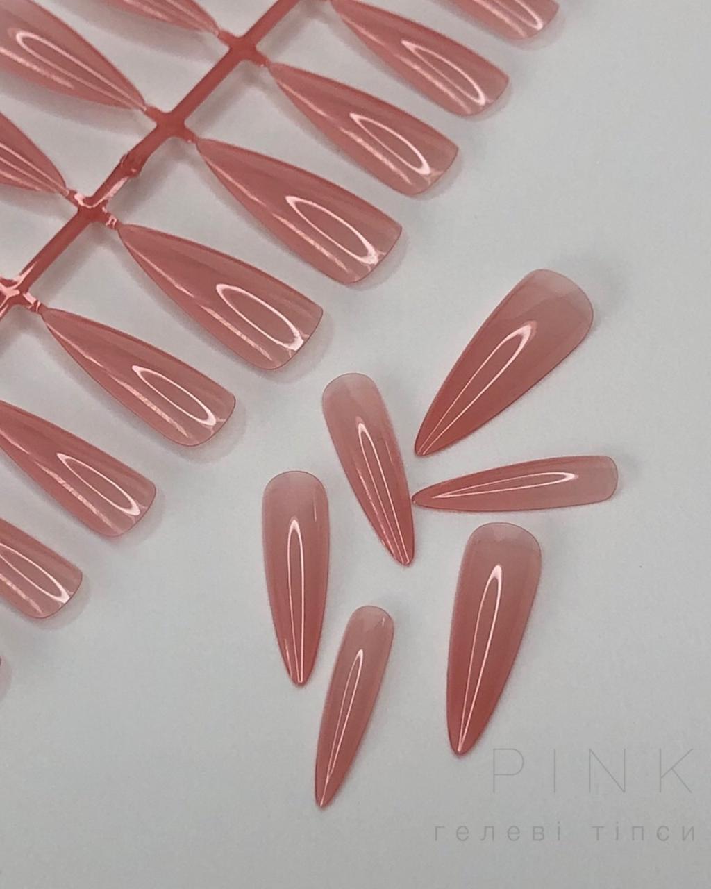 Тіпси гелеві для нарощення нігтів 96шт (стилет) рожеві