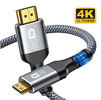 Кабель мультимедійний HDMI to Mini HDMI v2.0 4K UltraHD 1 метр в обплетенні Grey