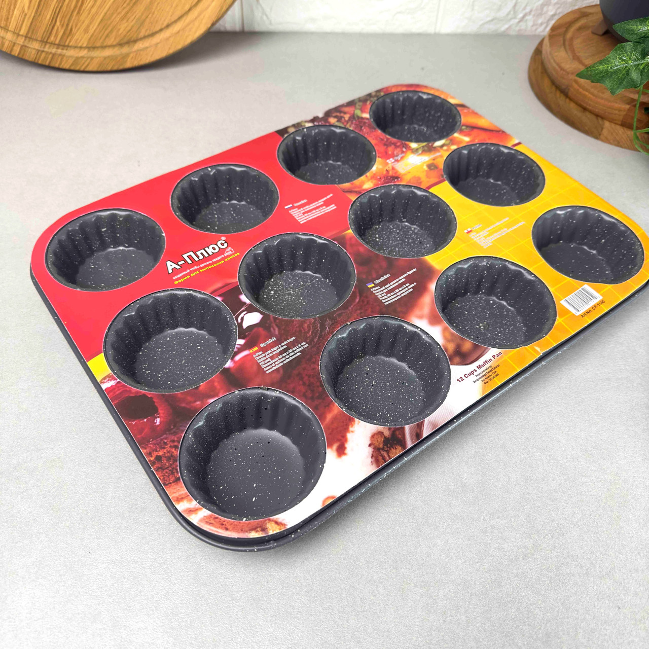 Форма для випікання на 12 кексів з антипригарним покриттям 35*26*3см 1145 А-Плюс