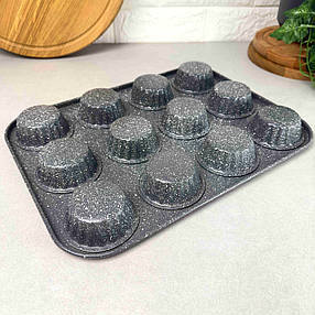 Форма для випікання на 12 кексів з антипригарним покриттям 35*26*3см 1145 А-Плюс, фото 2