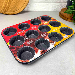 Форма для випікання на 12 кексів з антипригарним покриттям 35*26*3см 1145 А-Плюс, фото 3