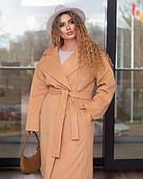Бежевое стильное утепленное шерстяное пальто на подкладке 42-46, 48-52, 54-58, 60-64 размеры