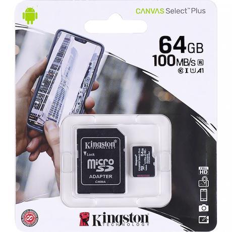 Карта памяти Kingston MicroSDXC 64GB UHS-I A1 (Cl10)+SD adapter SDCS2/64GB MZR