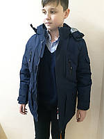 Зимняя Термо Куртка удлиненная пальто для мальчика подросток синяя размер 146 152 158 164