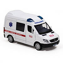 Машинка металева дитяча Mercedes-Benz Sprinter Швидка допомога, біла, відкриваються двері, інерція, 14,5*8*5,5см (250344U), фото 2