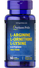 Аргінін, орнітин і лізин, L-Arginine L-Ornithine L-Lysine, Puritan's Pride, 60 каплет