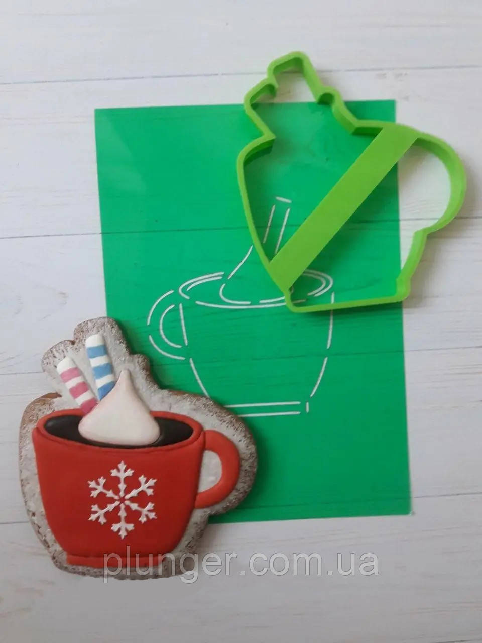 Вирубка для пряника пластикова з трафаретом Чашка, фото 1