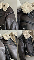 Женская дубленка укороченная в стиле Zara черная коричневая с бежевым мехом укороченная S M L