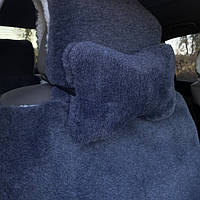 Автомобільна подушка на підголівник з Еко-хутра Подушка в салон автомобіля Сіра 1шт