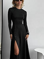 Жіноча сукня, оригінальна застібка на спідниці, 42-44, 46-48, чорний італійський трикотаж.