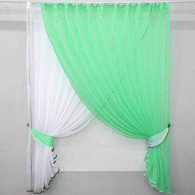 Кухонний комплект (320х170см.) шторки з підв'язками "Дует". Колір яскраво-бірюзовий з білим. Код 060к 52-0433