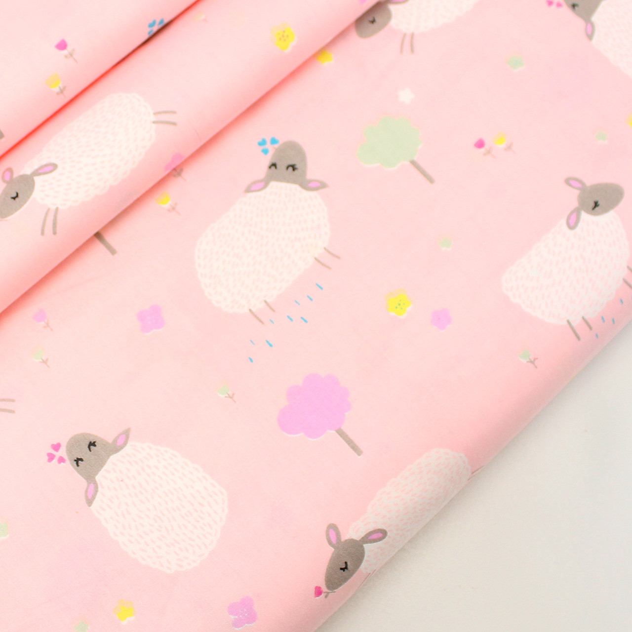 Сатин " Овечки в деревах" на рожевому тлі No 160-42 с, фото 1