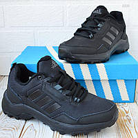 Adidas мужские зимние черные кроссовки на шнурках.Утепленные мужские комбинированные черные кроссовки на флисе