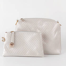 Жіноча сумочка та клатч набір 2в1 бежевий з екошкіри